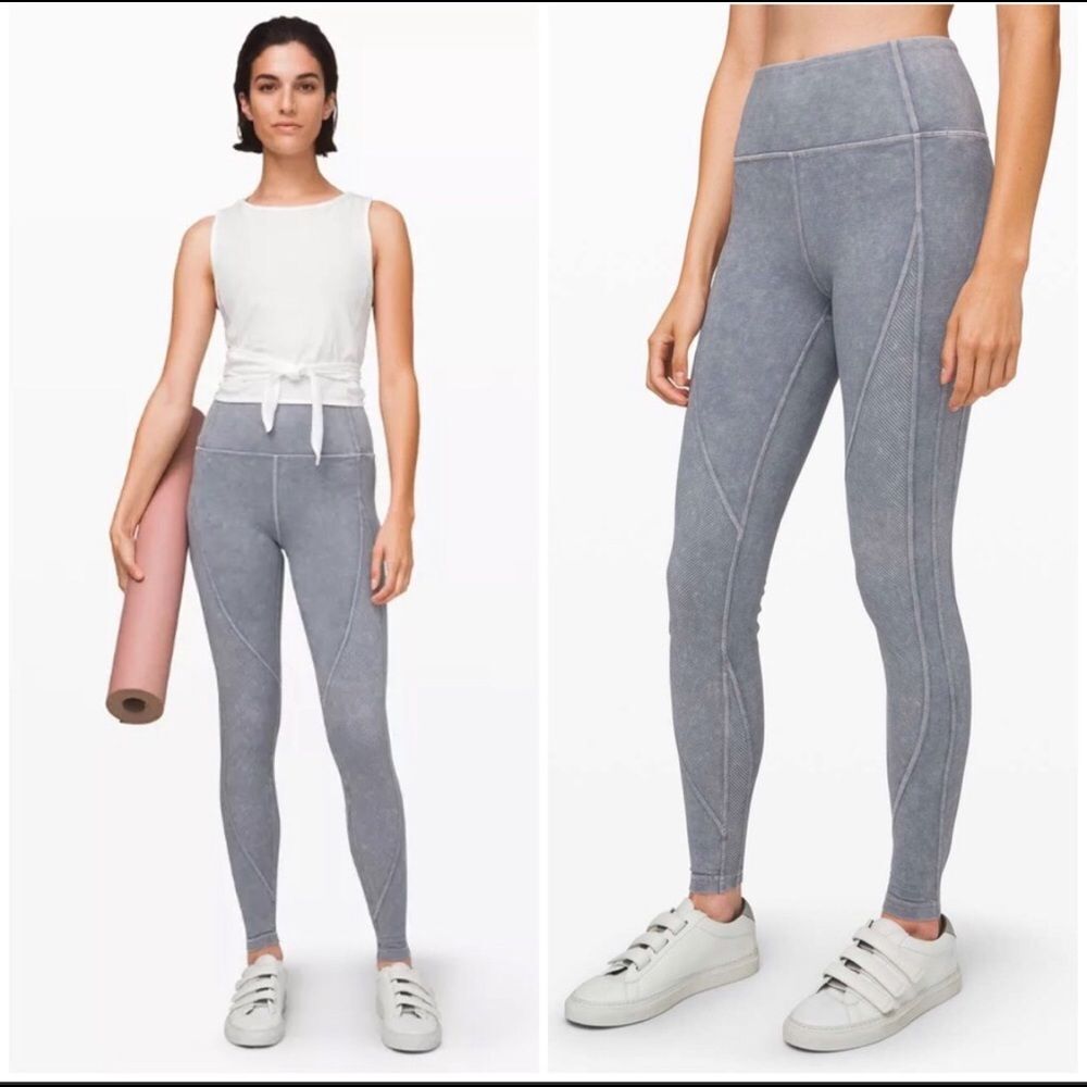 Lululemon Wunder Under Tight leggings High-Rise Snow Washed Gray Ribbed 28” 2